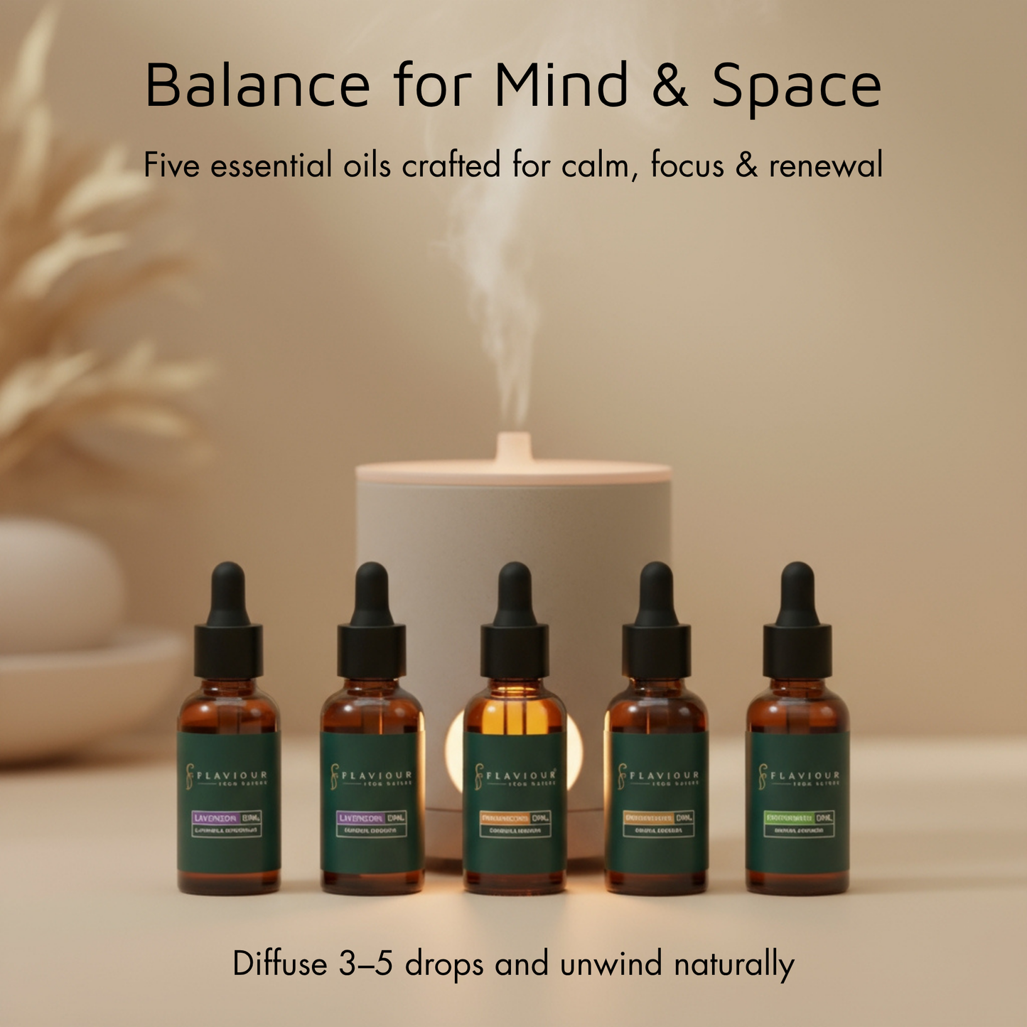 Flaviour 5-in-1 Essential Oil Gift Set | Bergamot, Cedarwood, Frankincense, Lavender & Peppermint – 10ml Each