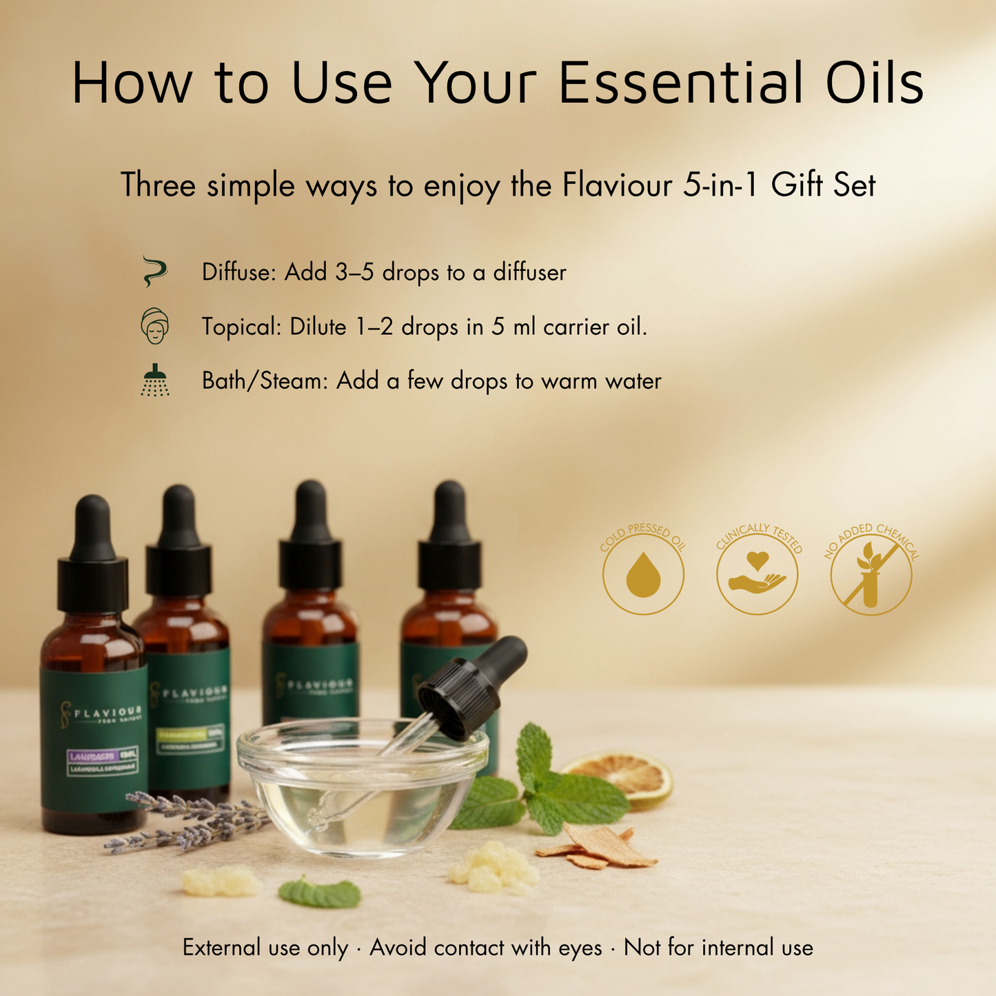 Flaviour 5-in-1 Essential Oil Gift Set | Bergamot, Cedarwood, Frankincense, Lavender & Peppermint – 10ml Each